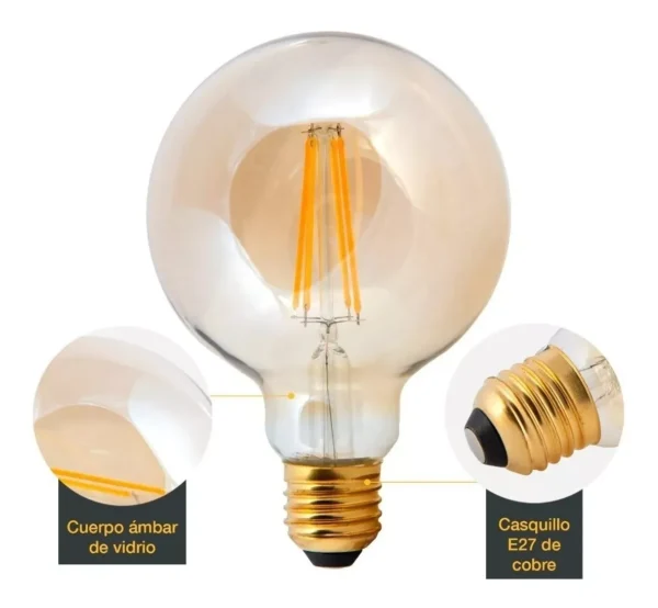 Foco Vintage Tipo Globo G95 LUZ CALIDA 8W